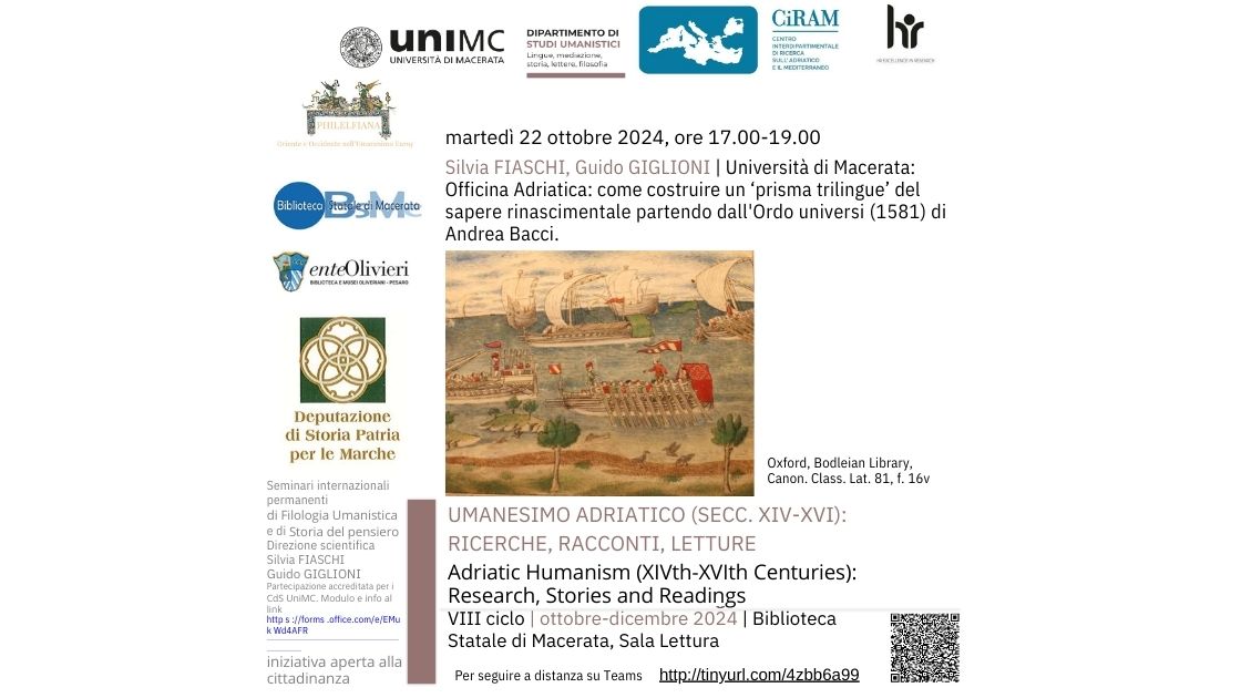 UMANESIMO ADRIATICO (SECC.XIV-XVI): RICERCHE, RACCONTI, LETTURE (VIII ciclo di seminari internazionali di Filologia Umanistica e di Storia del pensiero). Secondo incontro